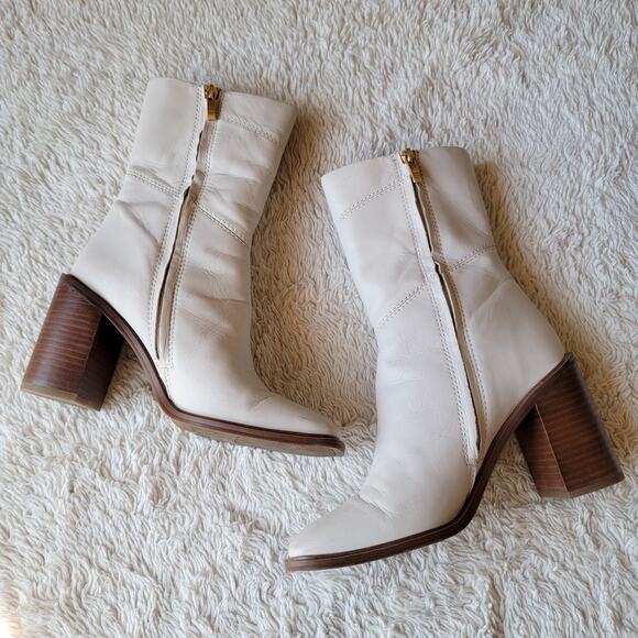 Franco Sarto Stormy Bootie Heeled Ankle Boot Cream Ivory Zip Up Size 9 - Picture 4 of 13